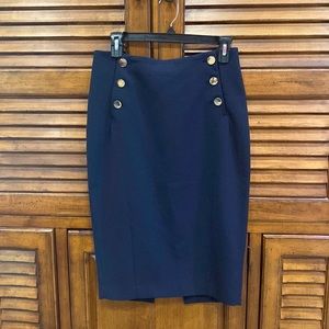 NWOT H&M Pencil Skirt Navy Gold Buttons